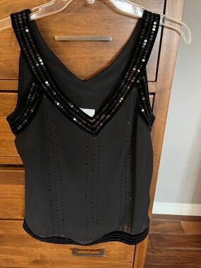 LOFT Black Sequin V-Neck Sleeveless Camisole